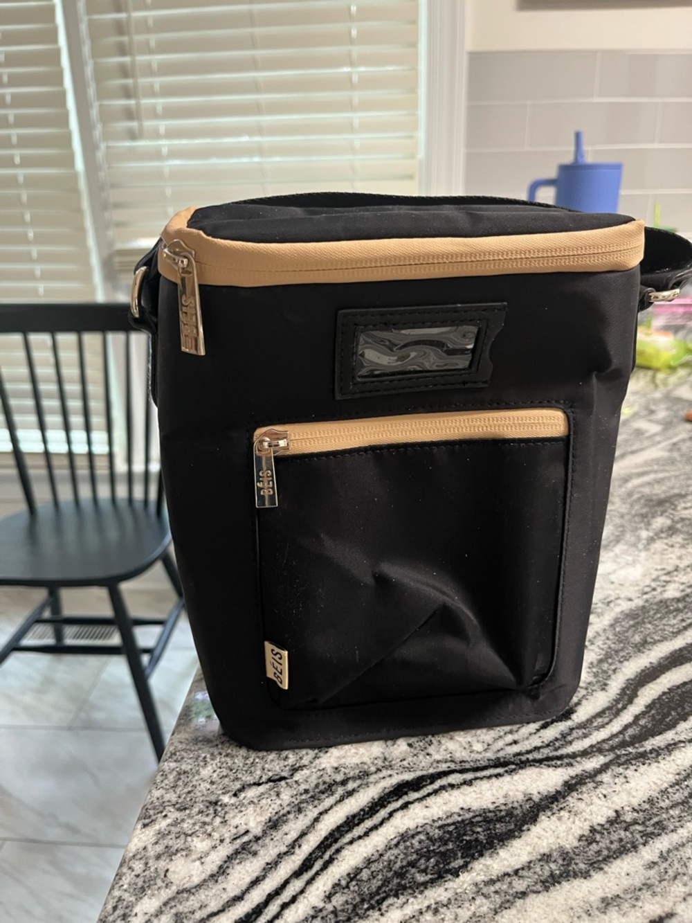 BEIS Black and Tan Kids Toiletry Bag with Front Pocket